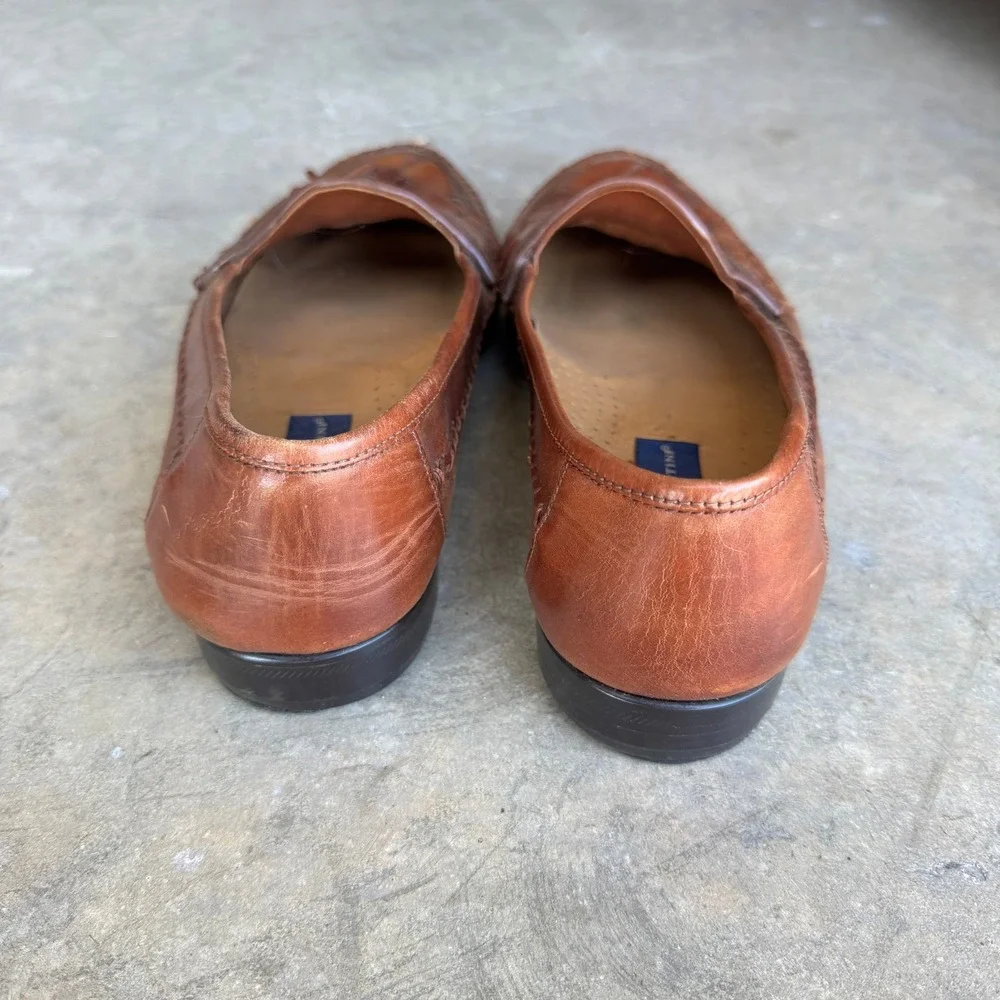 Giorgio Brutini‎ Mens 11D Woven Leather Tassel Loafers Tan Brown Slip On Shoes
